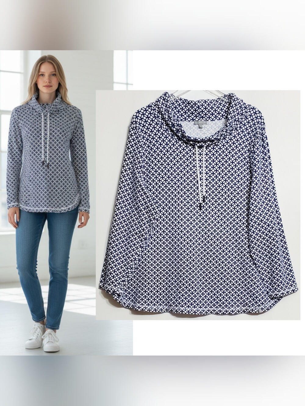 T Talbots 3X leafy dot cozy crush pullover sweatshirt blue 50 protection preppy
